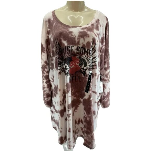 Torrid +4 Tie-Dye Double Skull Raise Some Hell Graphic 3/4 Raglan Sleeve T-Shirt - Picture 2 of 6